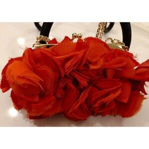 J.Crew Red 3D Floral Clutch Gold Kiss Lock Evening Bag Top Handle Chain
